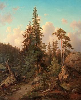 248. Joseph Magnus Stäck, Forest landscape with woman collecting wood.