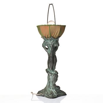 Alice Nordin, bordslampa "Natt och Morgon", Herman Bergmans Konstgjuteri, Stockholm, jugend, 1900-talets början.