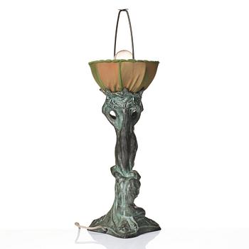 Alice Nordin, an Art Nouveau patinated bronze table lamp "Night and Morning", Herman Bergman's foundry, Stockholm, early 1900s.