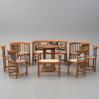 JOSEF HOFFMANN, soffgrupp, 9 delar, Jacob & Josef Kohn, Wien, Österrike tidigt 1900-tal.