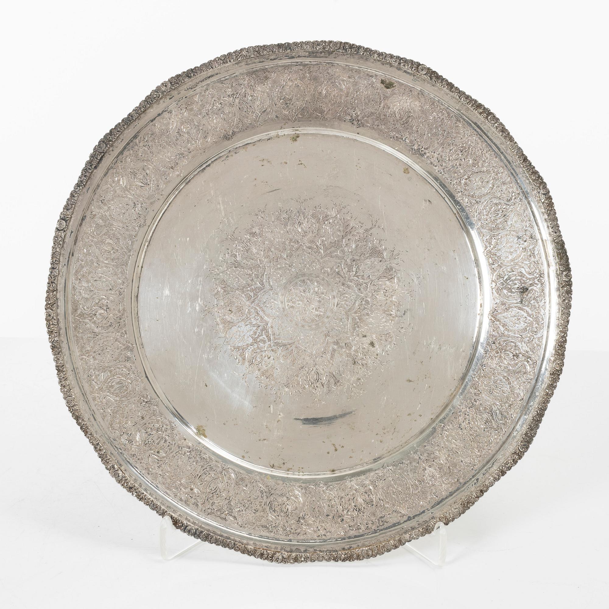 Two Persian silver trays, 20th century.