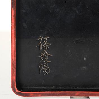 A set of four imari dishes, a blue and white bowl and a Japanese lacker box, Meiji period (!868-1912).