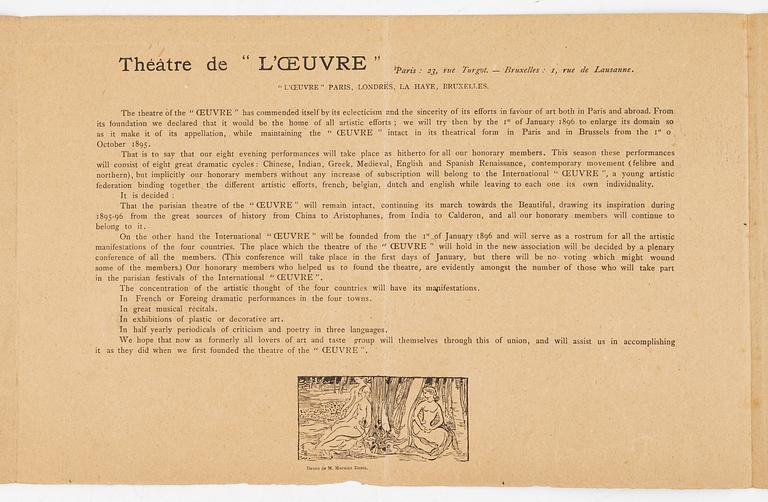 Henri de Toulouse-Lautrec, Programblad för Théâtre de L'Oeuvre.