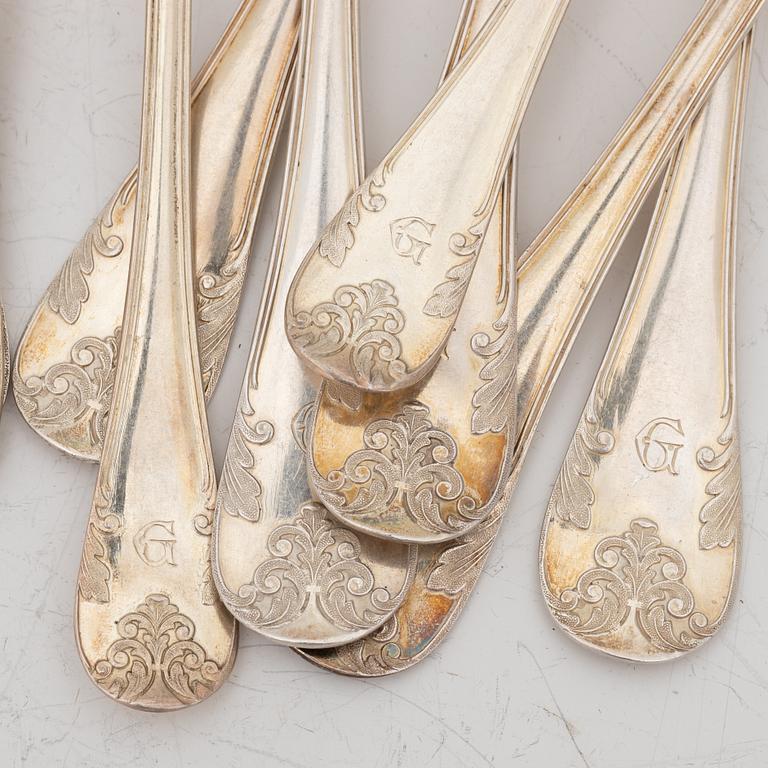 Cutlery, 58 pieces, silver, “Gammel fransk”, Sweden, including Johan Petter Ernander, Uppsala, 1832.
