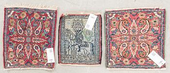 Mattor 3 st Shiraz (väskframsida?), Birjand semiantika ca 37x30 cm, 46x40 cm och 38x36 cm.