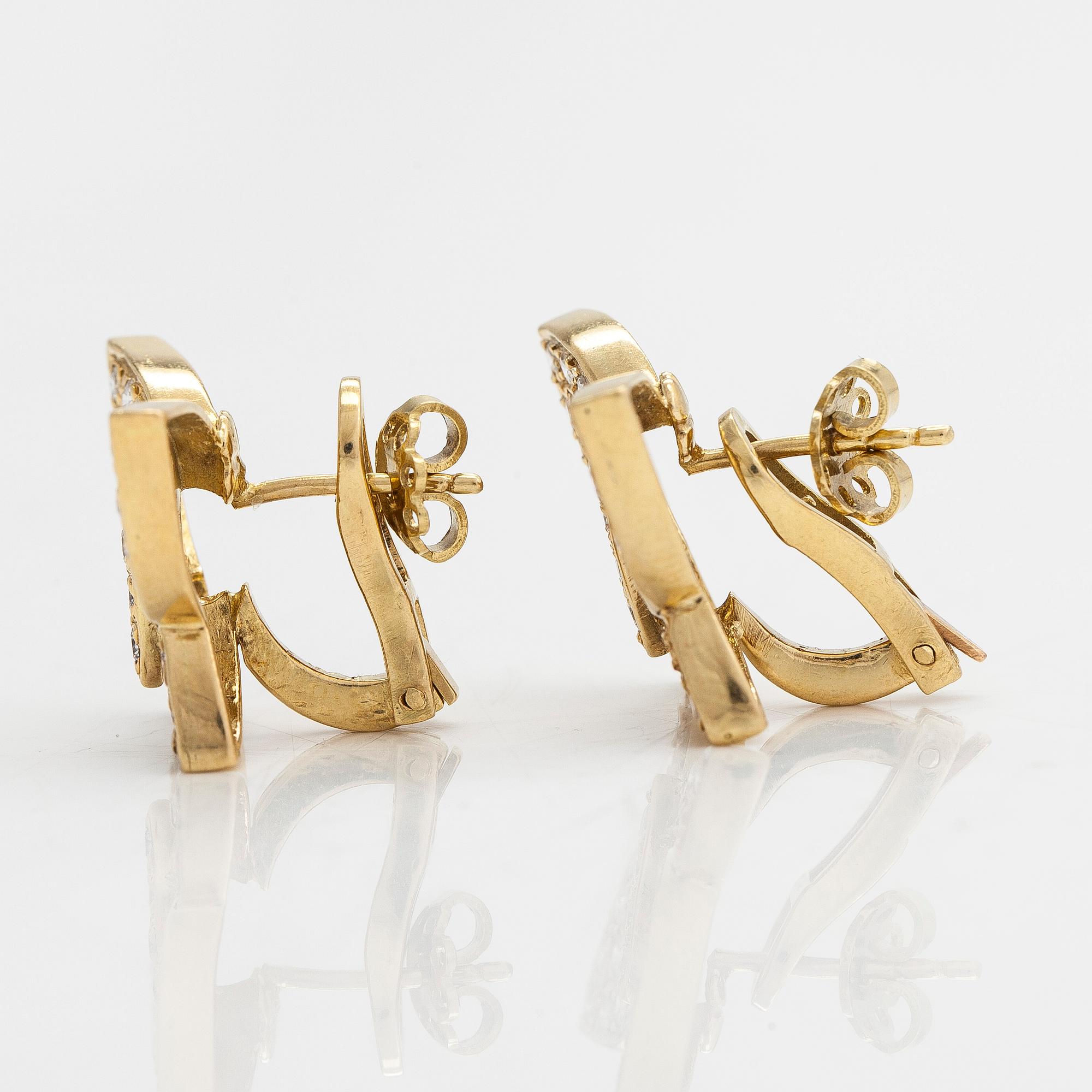 A pair of 18K gold butterfly earrings, set with brilliant-cut diamonds approximately 1.92 ct in total.