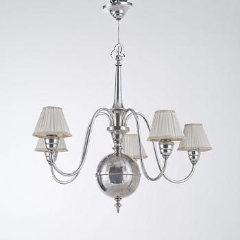 An Atelier Torndahl silver plated chandelier, Perstorp, Sweden 1920's-30's.