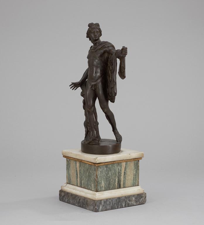 A bronze figure of the Apollo Belvedere on marble base, Rome late 18th century.