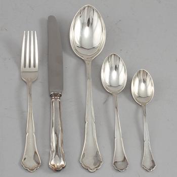 BESTICKSERVIS, silver, 51 delar, snarlika, delvis "Chippendale", Sverige, 1900-talets andra hälft, vikt 1243 g.