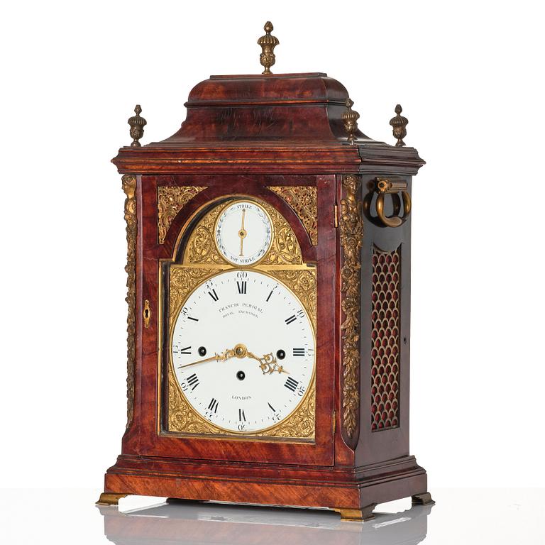 An English presumably 18th century bracket clock. Dial marked "Francis Perigal, Royal Exchange London".