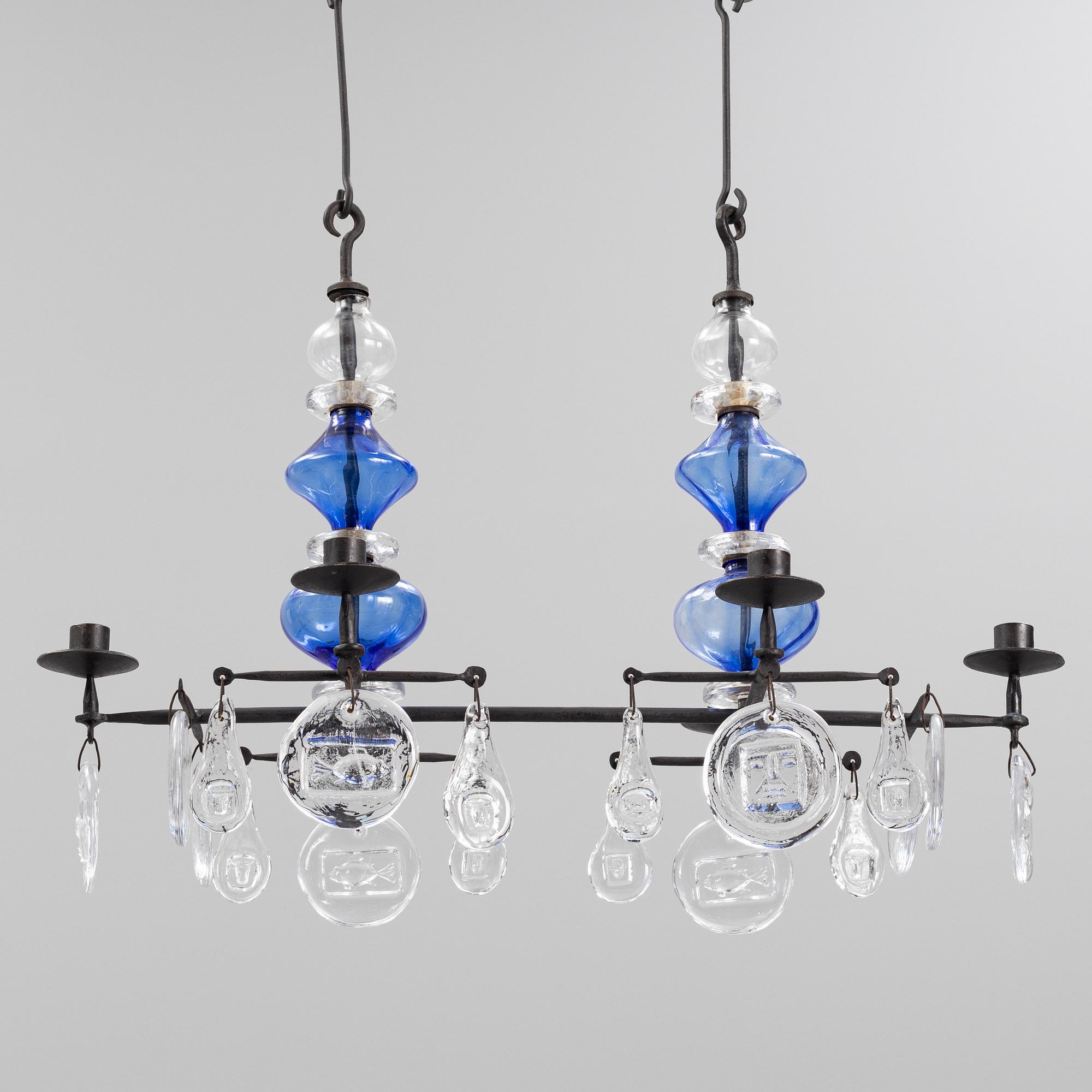 Erik Höglund, a wrought iron and glass chandelier, second half of the 20th century.