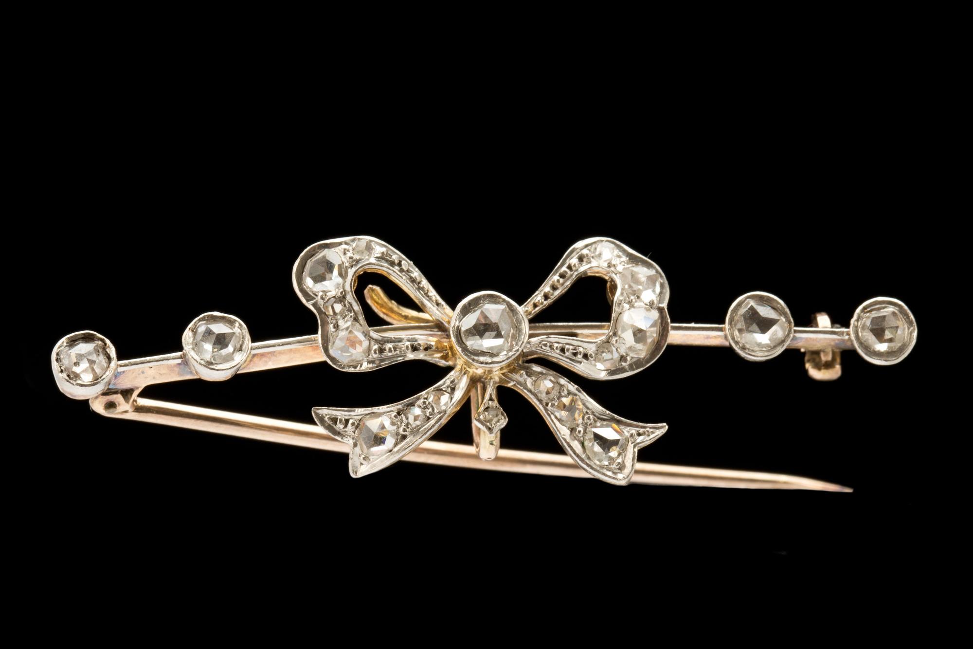 BROSCH, 18k vitguld med rosenslipade diamanter. 1869. Vikt ca 5g.
