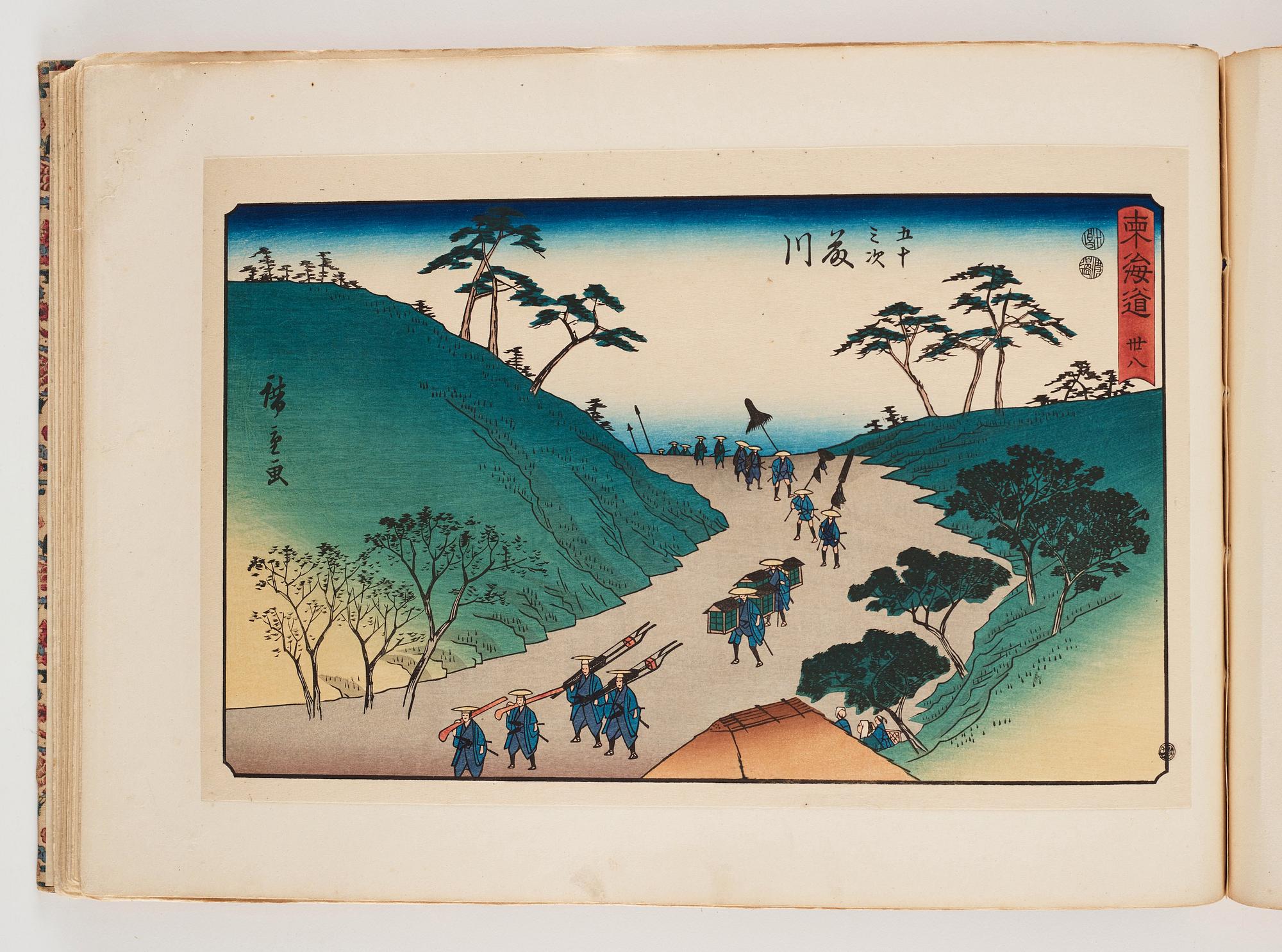 An album with Japanese woodblock prints after Ando Utagawa Hiroshige (1797-1858), mid 20th Century. (37 prints).