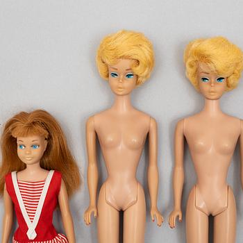 Barbiedockor, 7 st, bl a "Barbie Bubble cut", "Midge", & "Skipper", Mattel, 1960-tal.