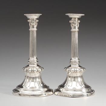 A pair of Swedish 18th century silver candlesticks, makers mark of Johan Fagerberg, Karlskrona 1784.
