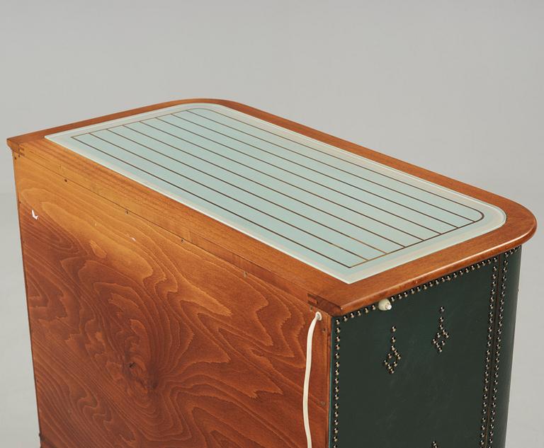 A Swedish Modern leather covered bar cabinet, 1940-50's.