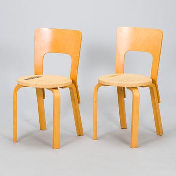 Alvar Aalto, stolar, ett par, modell 66, Artek 1960-tal.