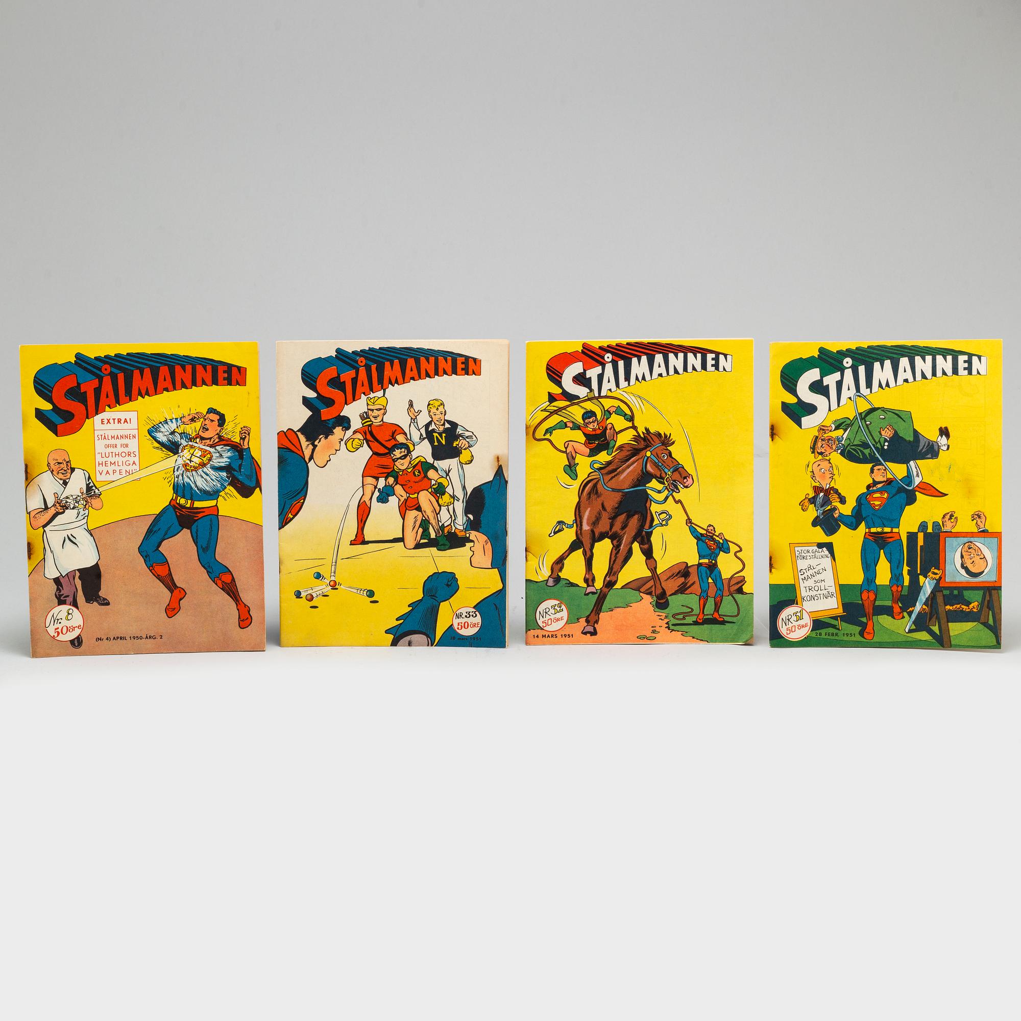 27 'Stålmannen' & 'Läderlappen' magazines, 1949-1951.