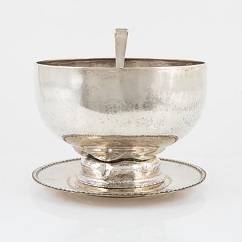 Bowl with tray, silver, K Anderson, Stockholm 1917, and ladle in sterling silver.