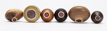 A set of six Berndt Friberg stoneware miniatures, Gustavsberg 1960's.