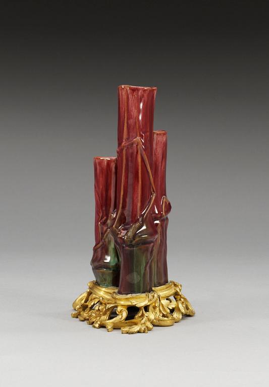A gilt-bronze mounted flambé glased vase, Qing dynasty (1644-1912).