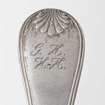 Adolf Zethelius, Six Swedish silver dinner spoons, mark of Adolf Zethelius, Stockholm 1831-1839.