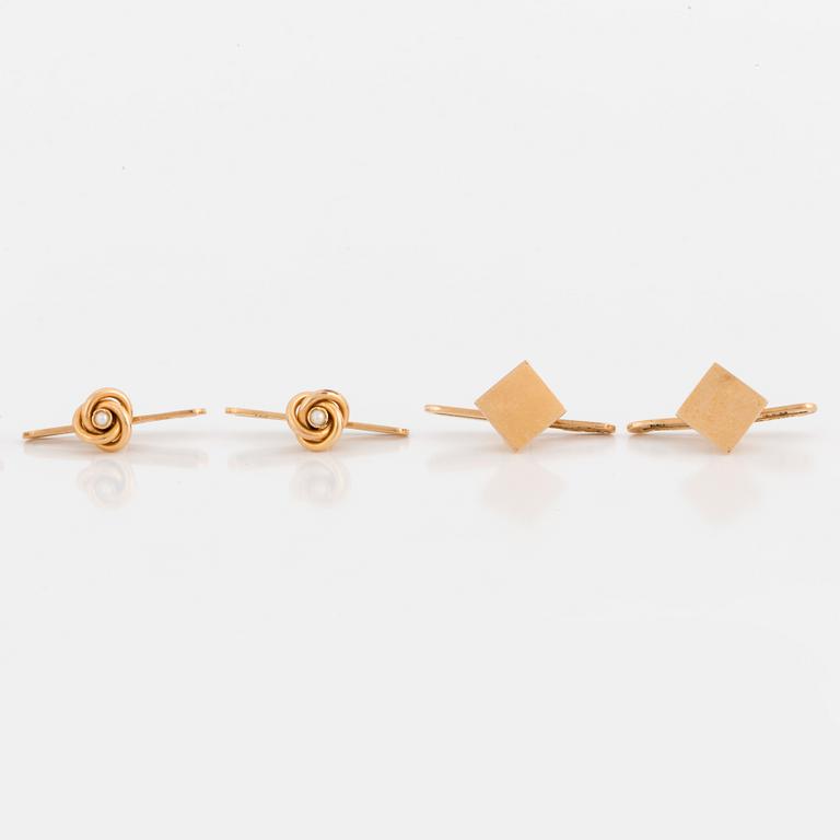 SHIRT STUDS, three pairs plus one, 18K gold.