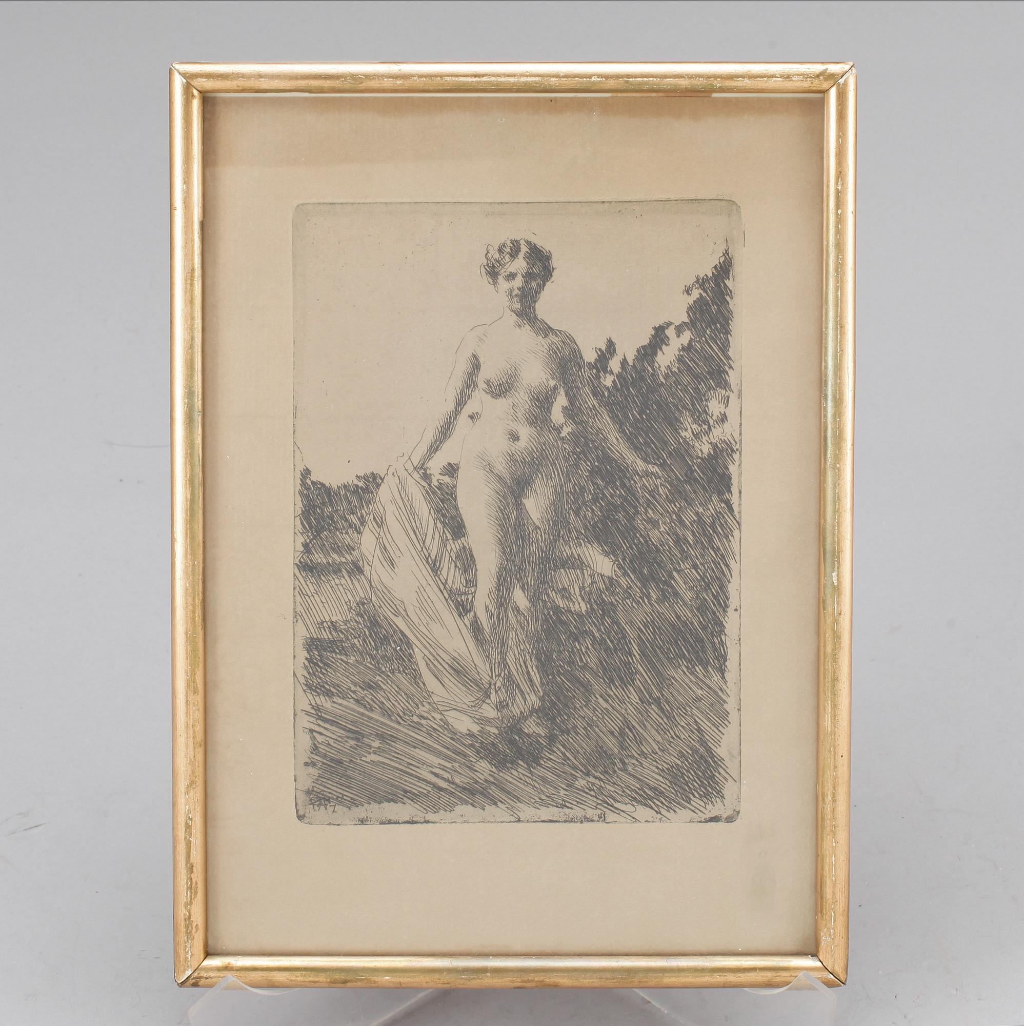 ANDERS ZORN, etsning, monogramsignerad och daterad 1907 i trycket.