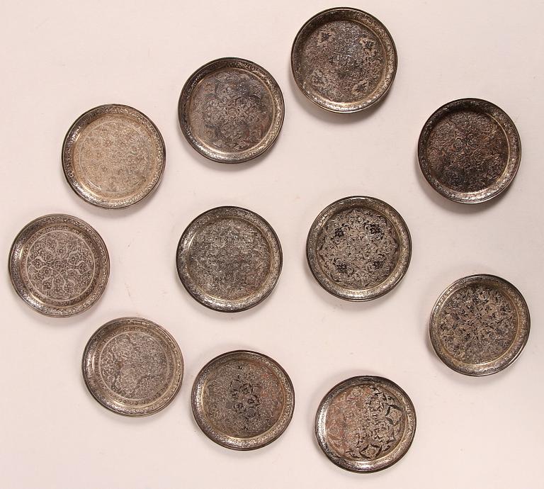 COASTERS, 11 st, silver, orientaliska, 1900-tal.