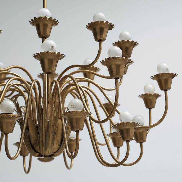 A Swedish Modern brass ceiling lamp, possibly by Ateljé Lyktan, Sweden 1940's.