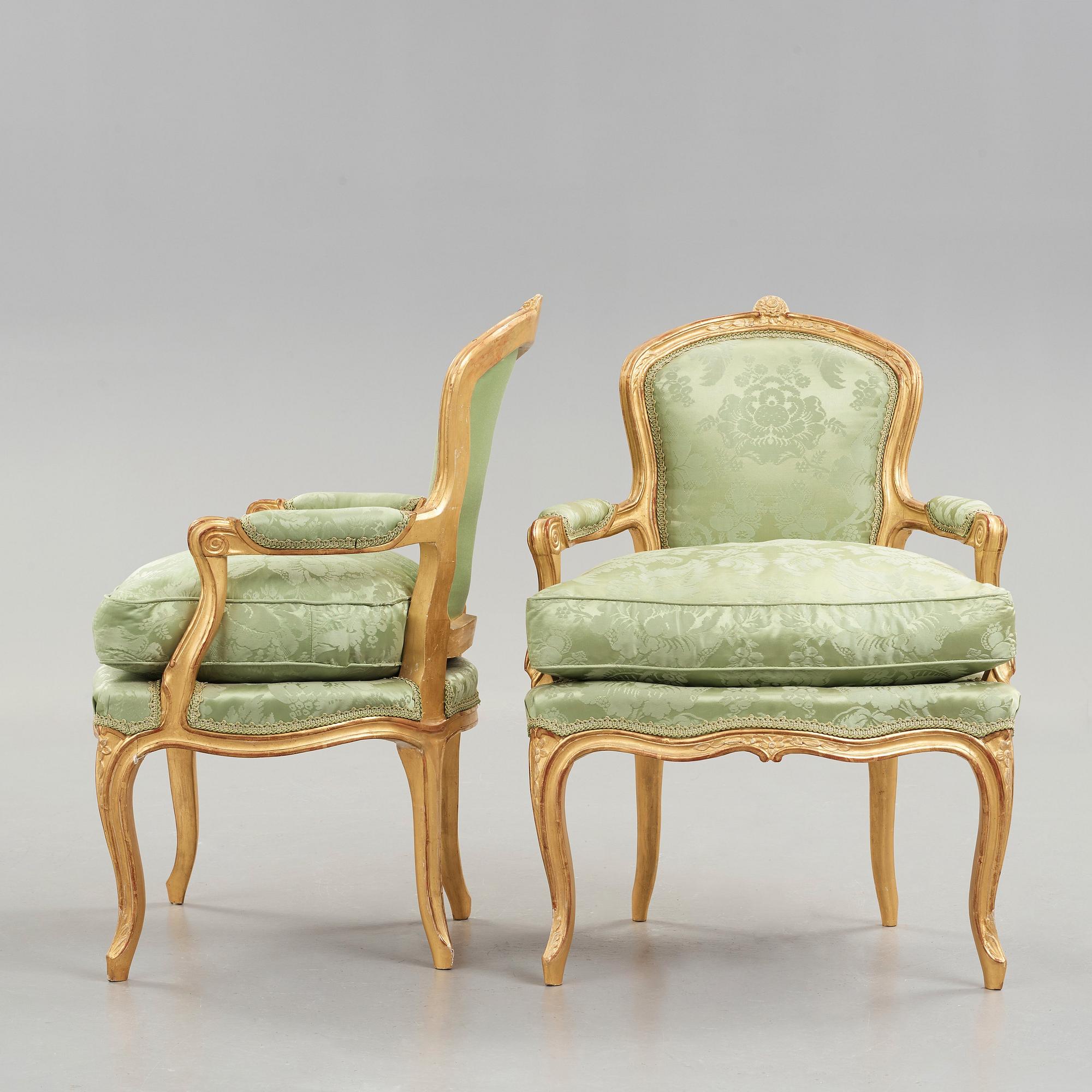 A pair of Swedish Rococo 18th century armchairs.