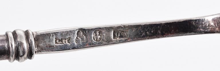 SOPP- SAMT SÅSSLEV, silver, bla Pehr Olof Hellsund, Karlstad. 1850-tal.