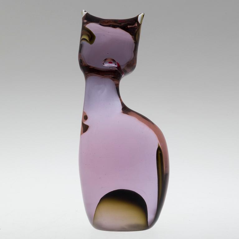 A glass sculpture of a cat, with signature "Tosi Alberto 1968 Murano".