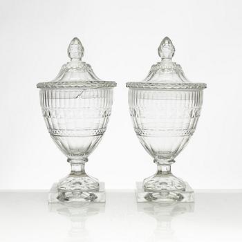 A pair of glass bonbonnières, probably Ireland. 19th century.