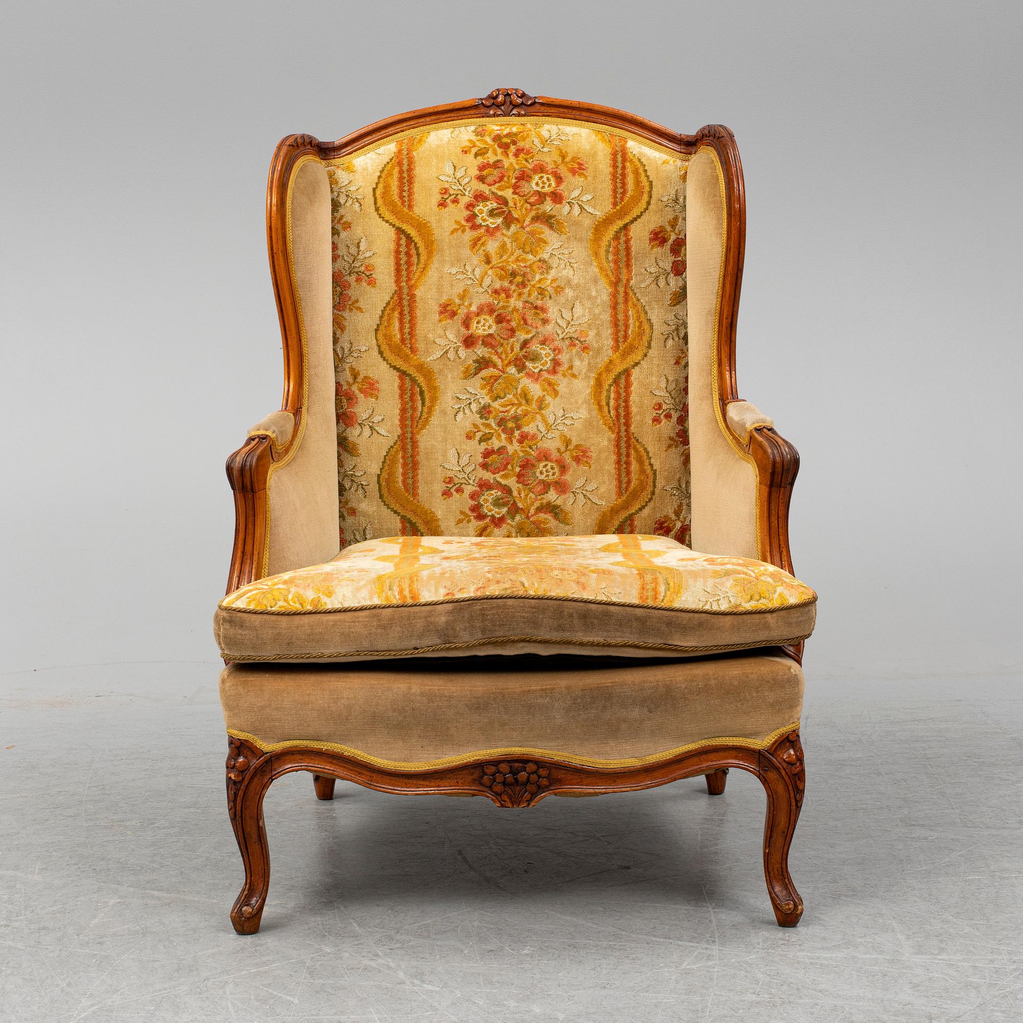 A mid 18th Century Louis XV  bergere chair, marked 'Philippe'.