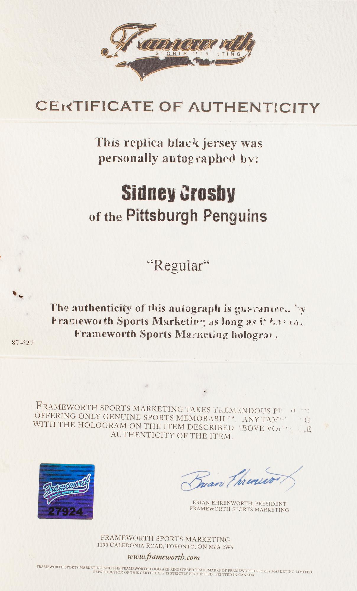 PELIPAITA, signeerattu Sidney Crosby 87.