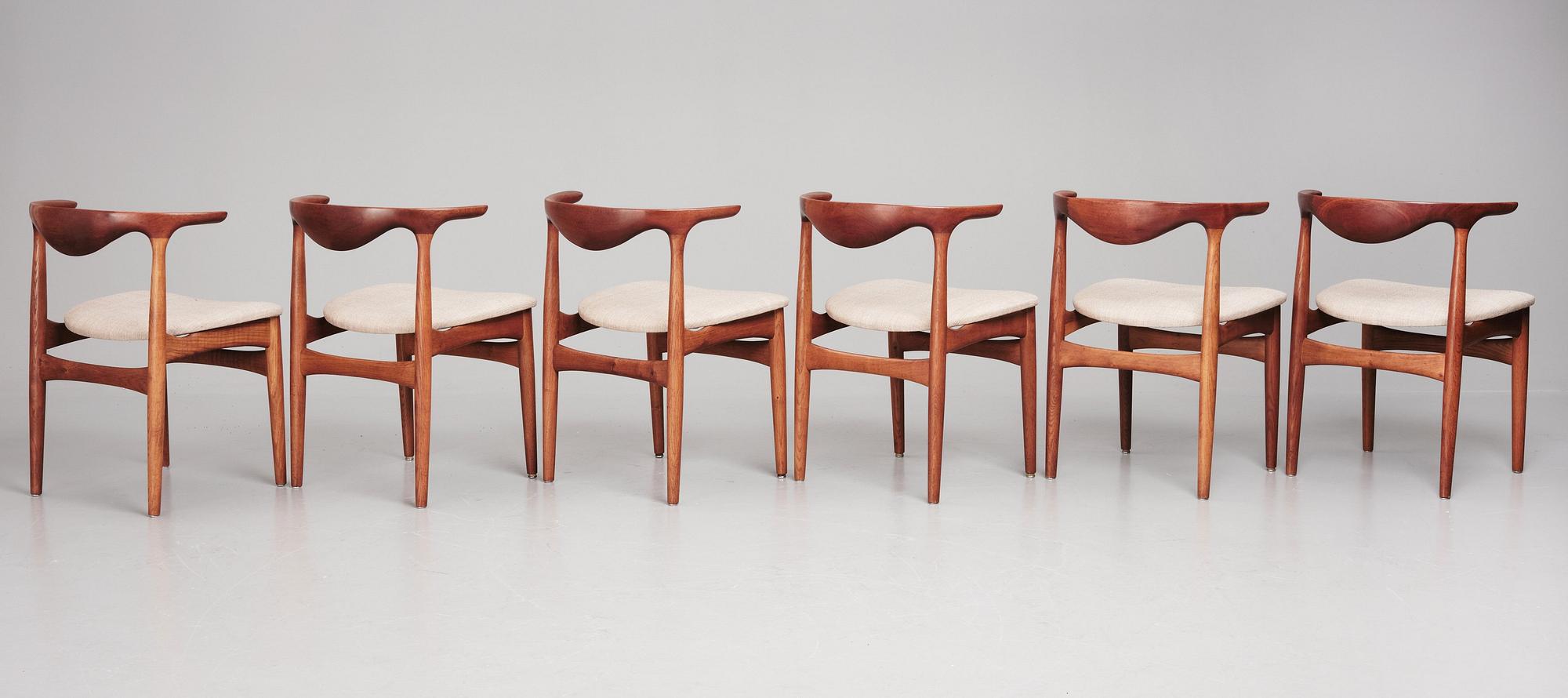 Knud Faerch, stolar, sex stycken "Cowhorn", Slagelse Møbelvaerk, Danmark, 1950-60-tal, modell 251.
