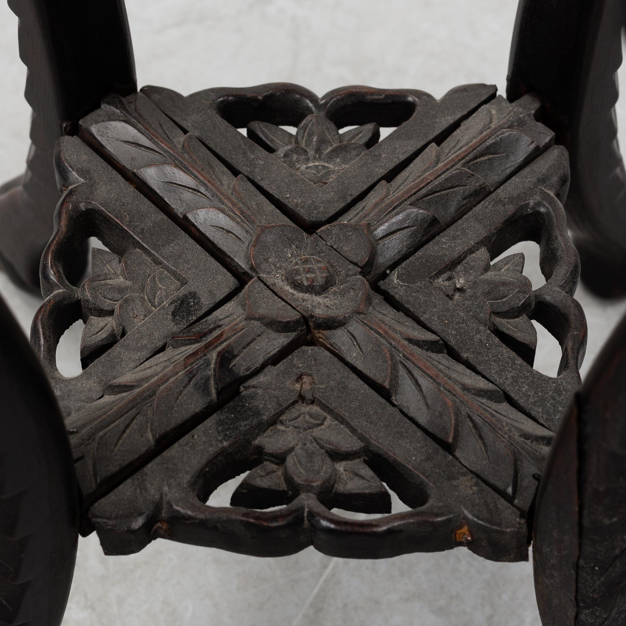 A Chinese wooden stand, with stone inlay, 20th century.