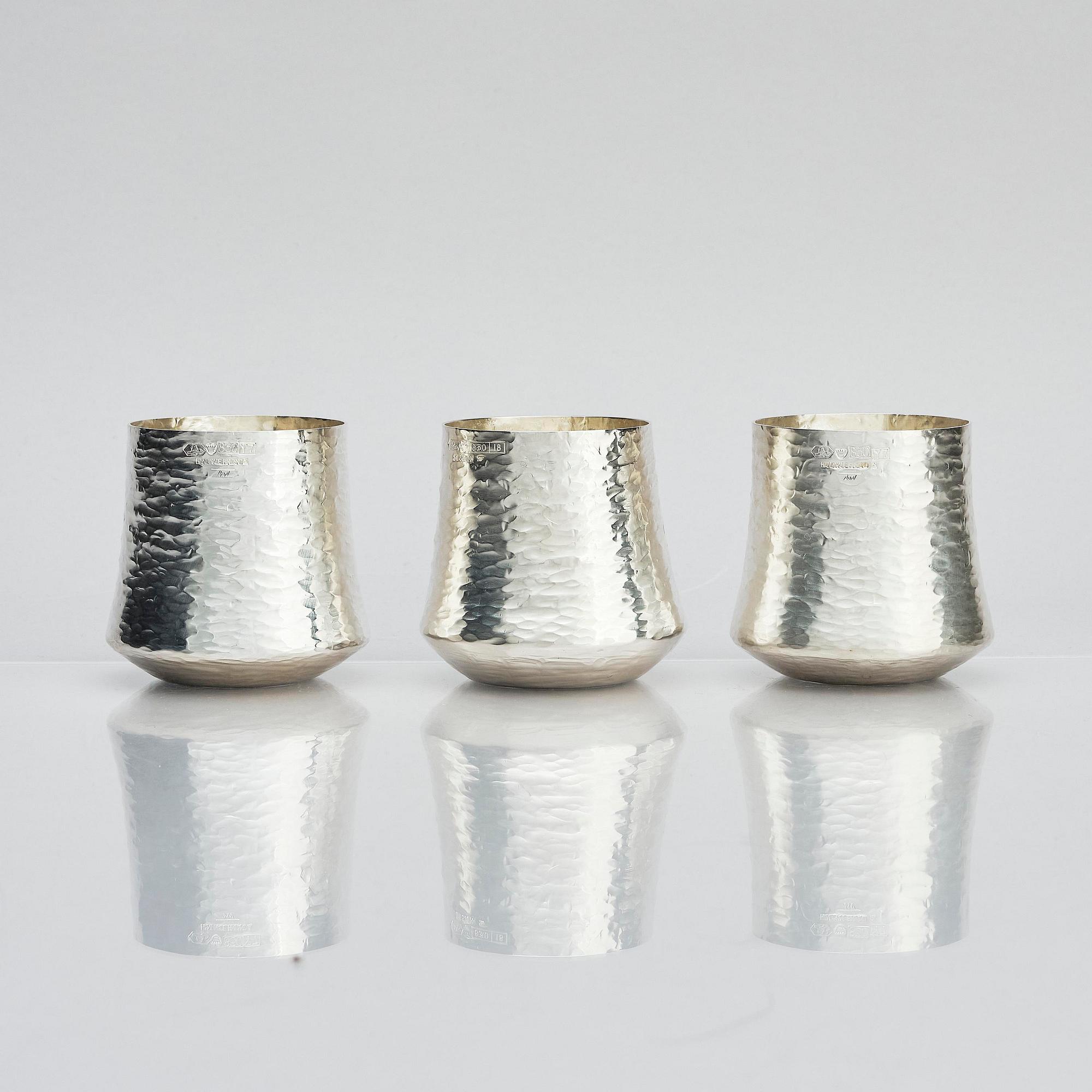 Tapio Wirkkala, a silver pitcher with six beakers, Kultakeskus, Tavastehus Finland 1970-80's.