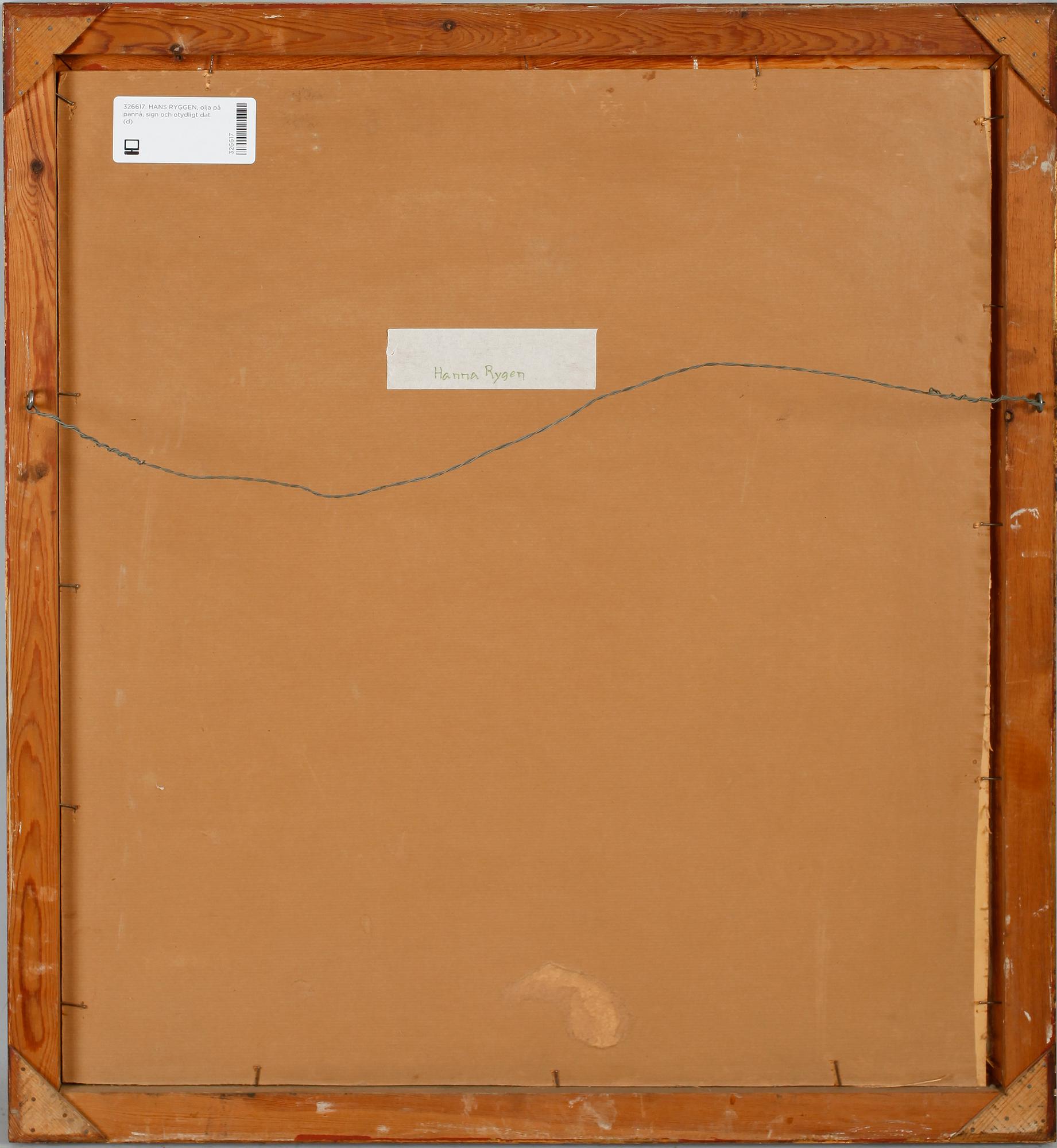 HANS RYGGEN, olja på pannå, sign och otydligt dat.