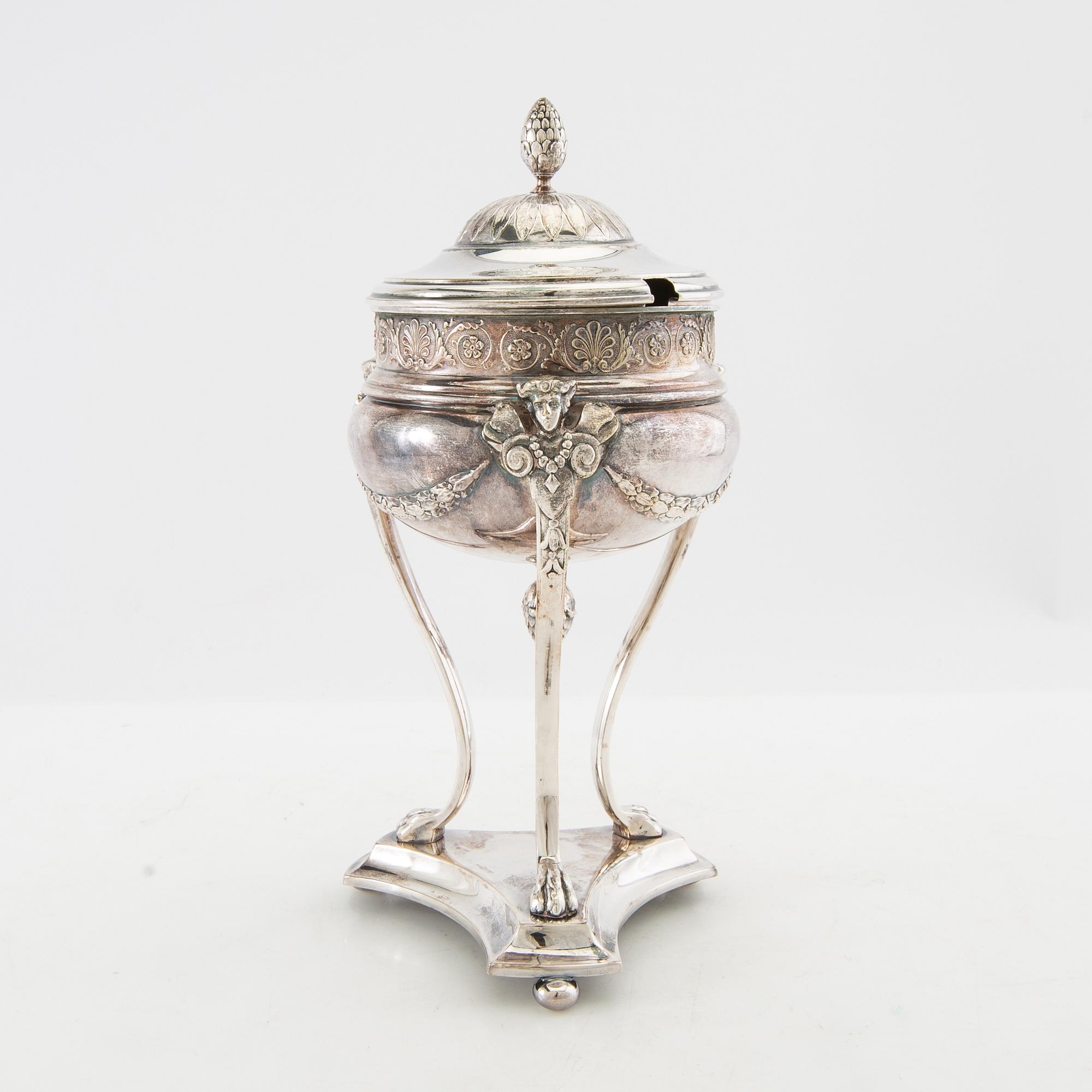 Sugar bowl, Empire style, CG Hallberg, silver plate, first half of the 20th century.