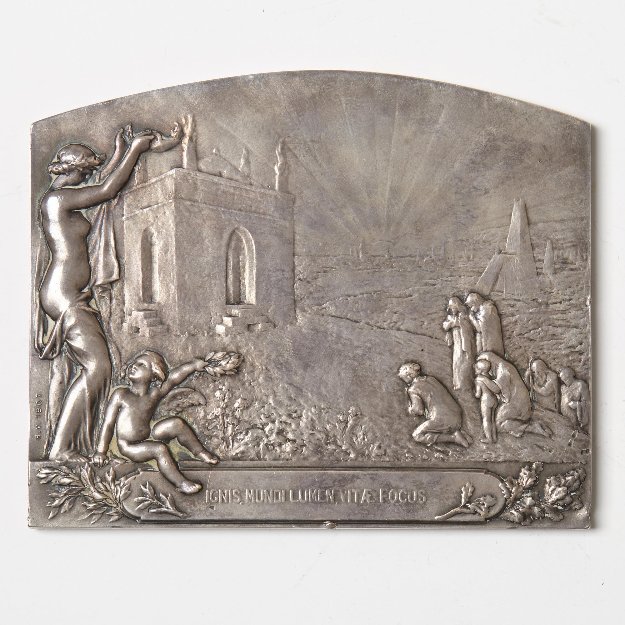A Nobel commemorative silver plaque, marked Henri Varenne, Paris 1907.