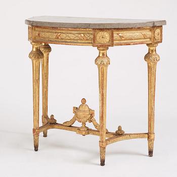 A Gustavian carved giltwood console table, late 18th century.