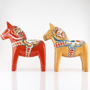 Dala horses, 4 pcs, and one wall-mounted, second half of the 20th century.