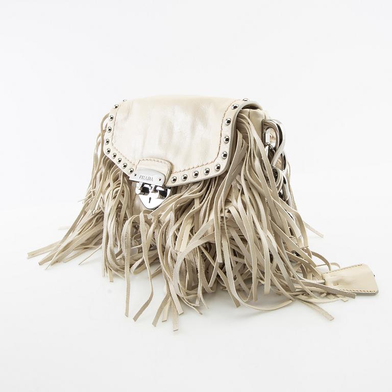 Prada, Bag "Cream Vitello Shine Leather Fringe Shoulder Bag".