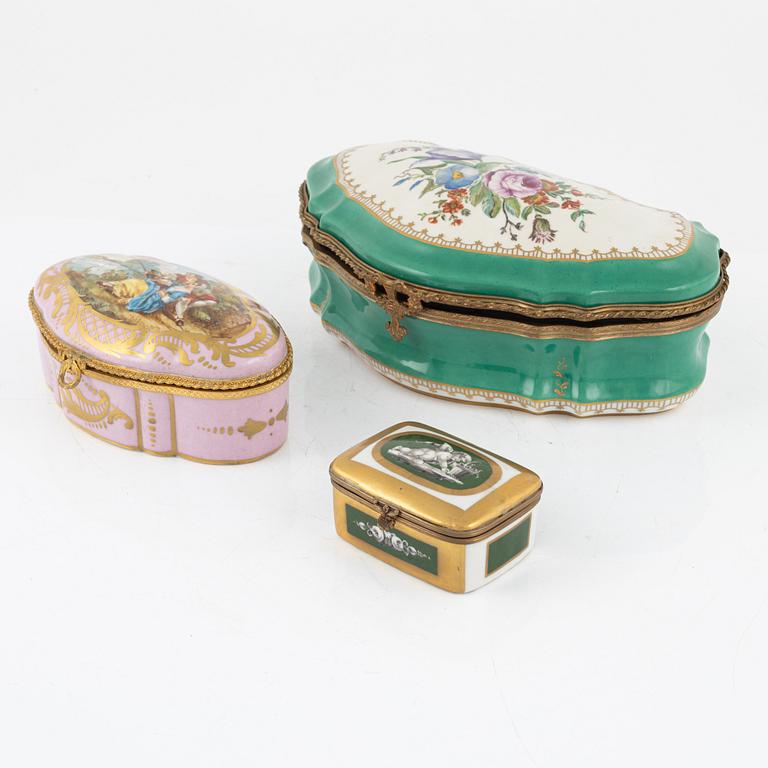 Three porcelain boxes, France, First half and mid 20th century.