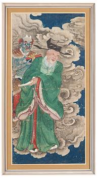 308. A painting of a celestial official accompanied by a demon, Qing dynasty, 18th/19th Century.