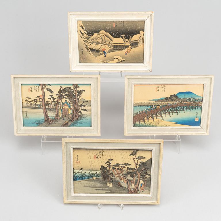 Utagawa Hiroshige, efter, färgträsnitt, 20 st, Japan, ur serien  serien Fifty-three Stations of the Tokaido, 1900-tal.
