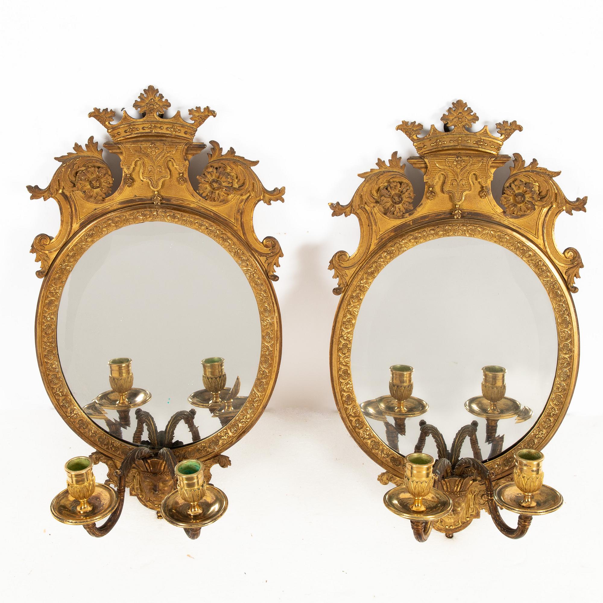 Spegellampetter, ett par, Frankrike, Louis XIV-stil, 1800-tal, efter förlaga av Daniel Marot (1661-1752).