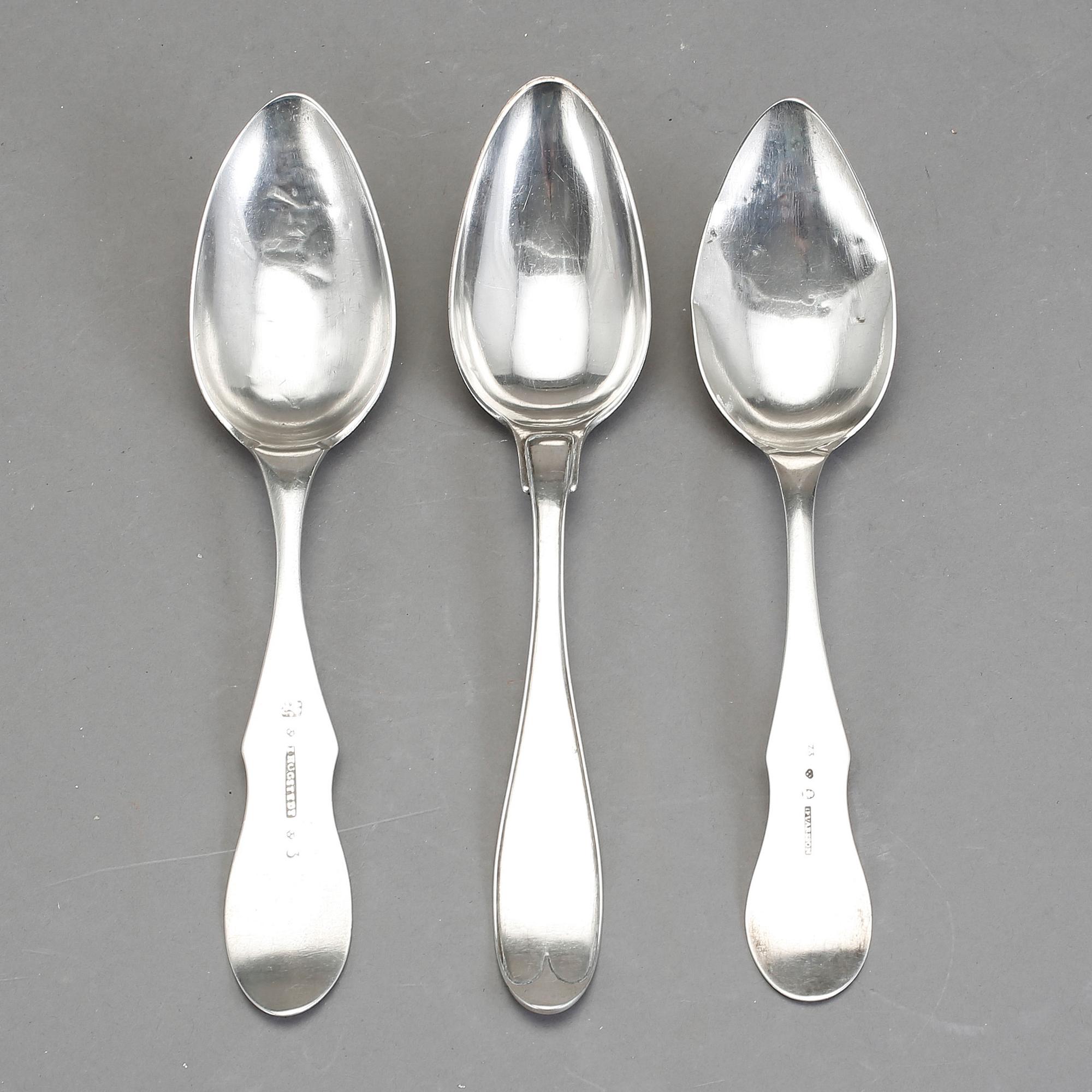 MATSKEDAR, 3 st, silver, bland annat Carl Gustaf Högstedt, Kalmar, 1830. Vikt ca 134 gram.